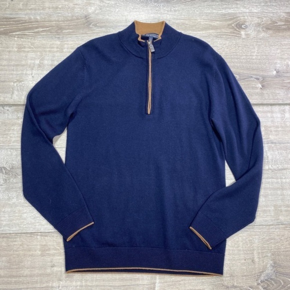 Hart Schaffner Marx Quarter Zip Sweater Mens S Navy Blue Merino Wool Layering
